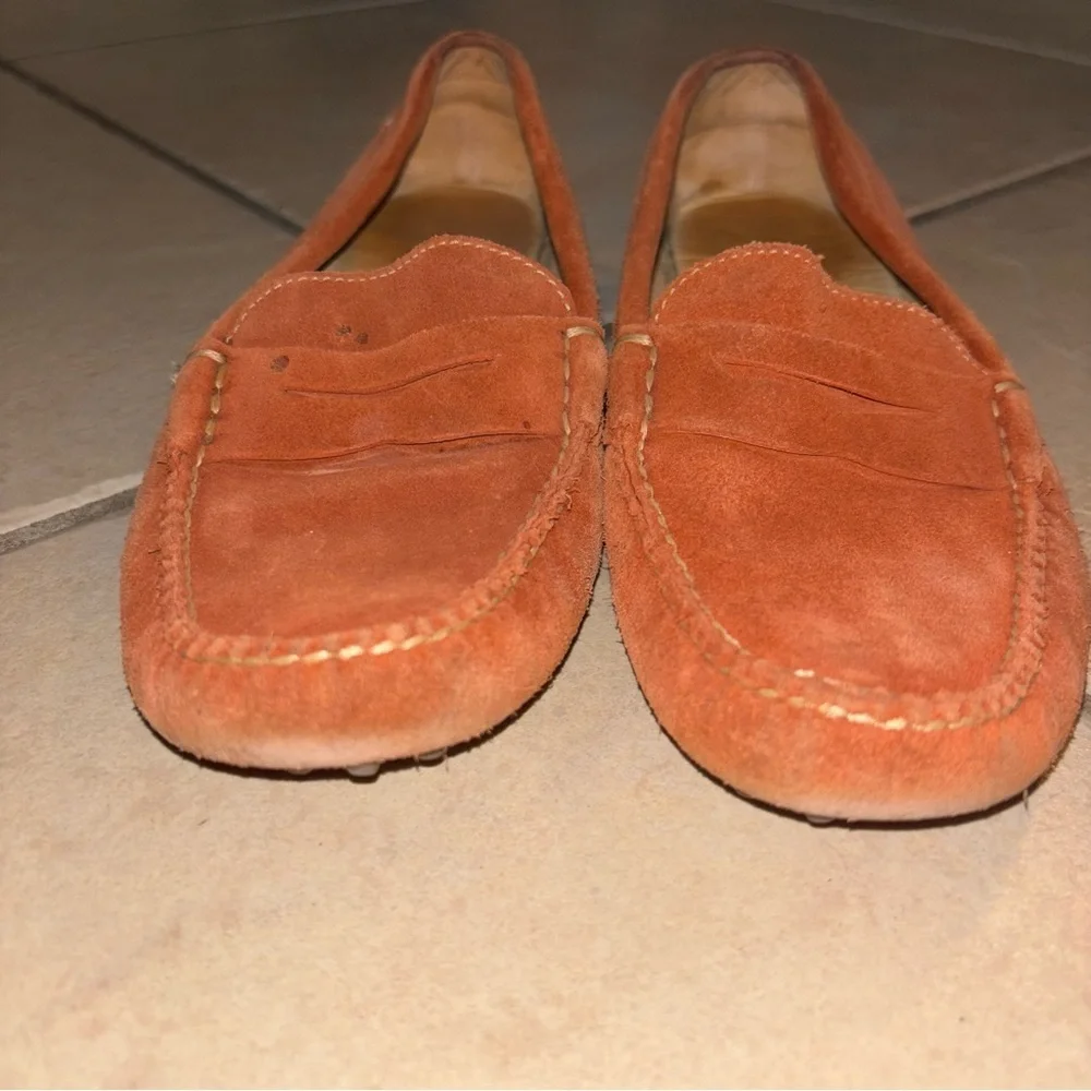Peter Millar Orange Suede Penny Driver Loafers